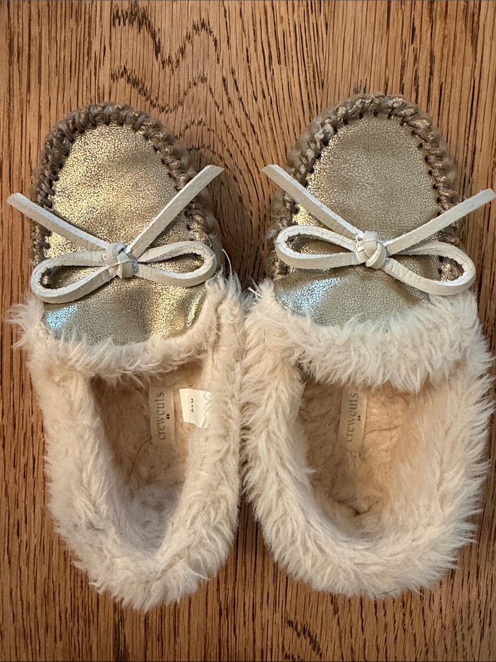 Crewcuts Gold Faux-Fur Trim Moccasin Slippers - Picture 4 of 7